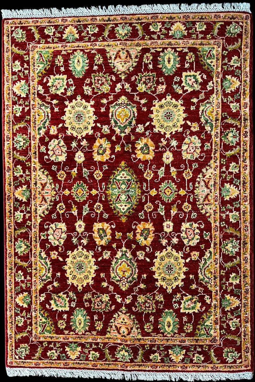 Bukhara Floral hand-knotted Afghan rug detail 2