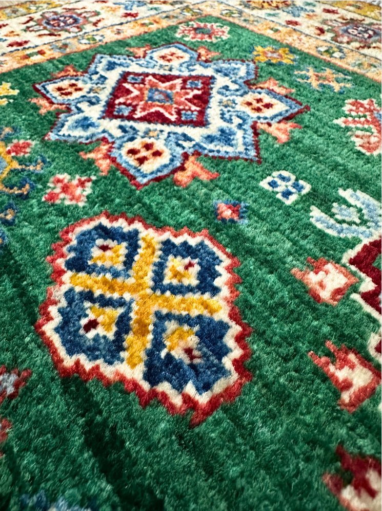 Kazak Tribal hand-knotted Afghan rug detail 3
